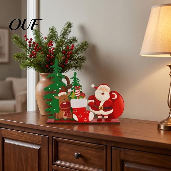 Santa Claus Table Centerpiece Wooden Christmas Ornaments, Tabletop Decoration with Snowman Elk Small Gifts for Kids Designs Home Holiday Party