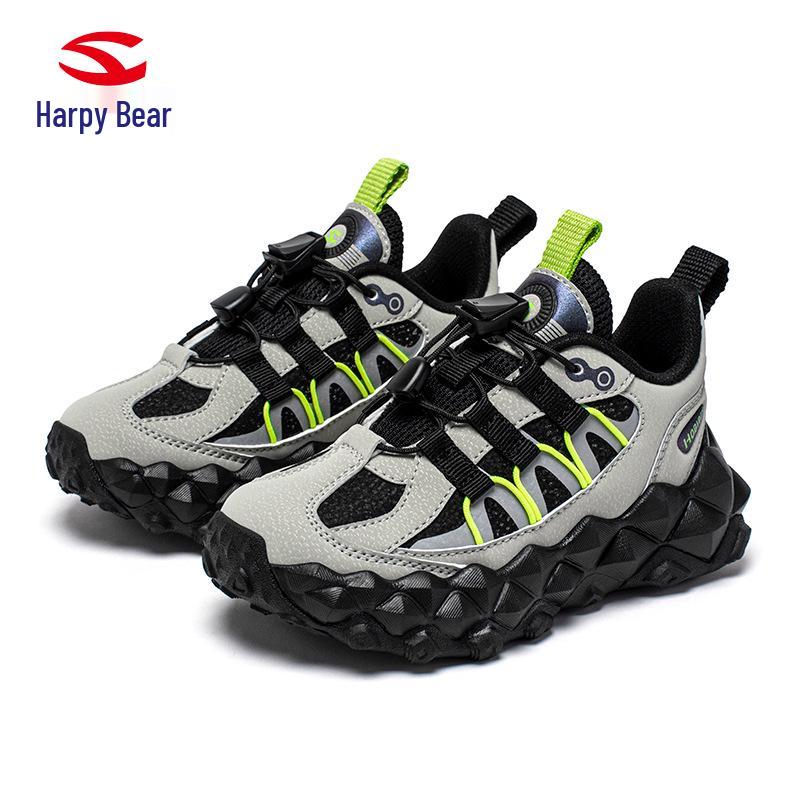 Habi Bear Kids' Leather Sneakers - Spring/Autumn Dirt-Resistant Casual Shoes with Tire Sole for Running