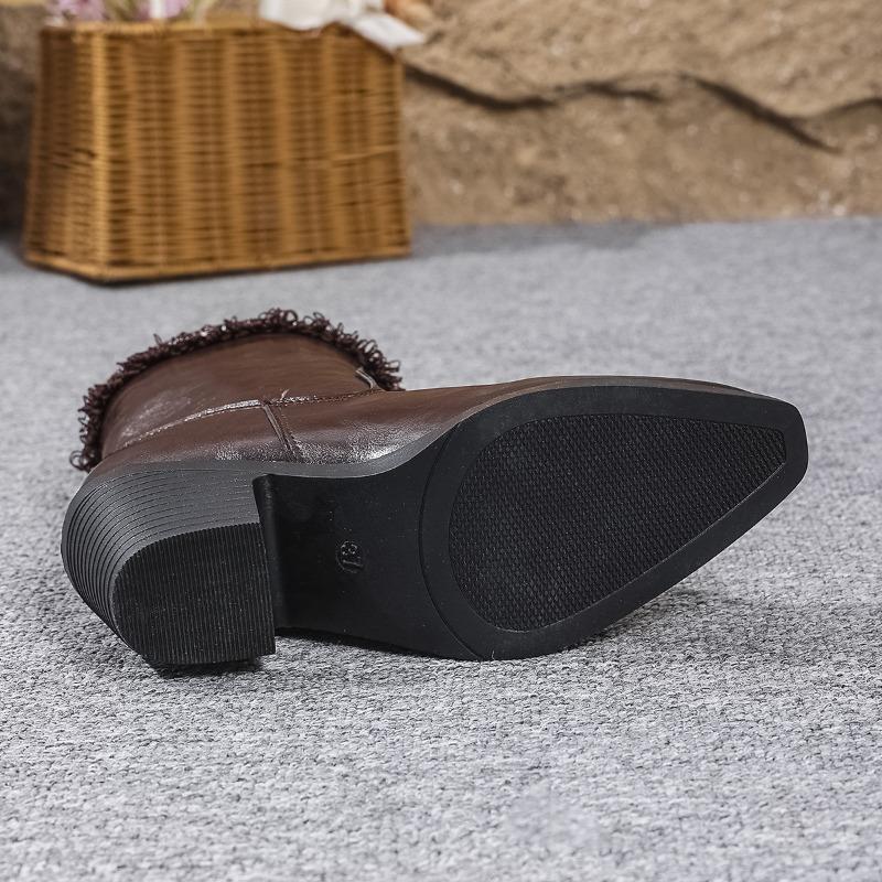 Трансграничная внешняя торговля ботинки большого размера женские новые толстый каблук средний каблук короткие ботинки плиссированные высокий каблук круглый носок западные ковбойские ботинки