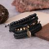 Black Men Bracelets Vintage Multilayer Leather Braid Bracelets Bangles Leaf Handmade Rope Wrap Bracelets Male Gift Jewlery
