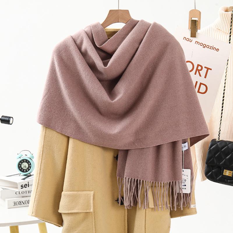Women's Warm Wool-Feel Faux Cashmere Scarf - Thick, Plain Color Shawl for Autumn/Winter