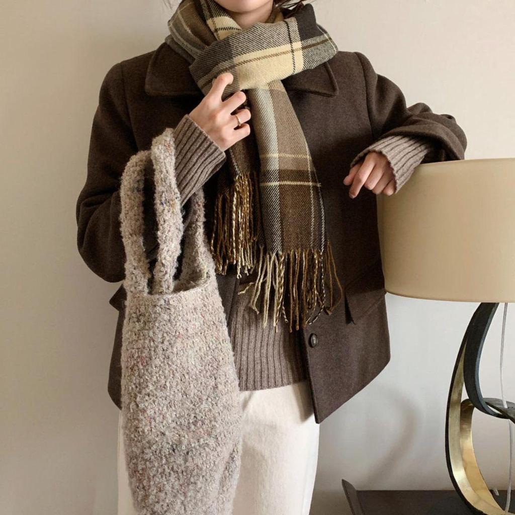 Blogger Style Imitation Cashmere Scarf Collection: Red Christmas Plaid Warm Snood, Korean Fashion