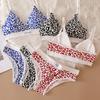 2 Pcs/Set Women Underwear Set Color Matching Leopard Print Adjustable Strap Seamless Wireless 3/4 Cup Soft Elastic Anti-septic Panties Bra Set
