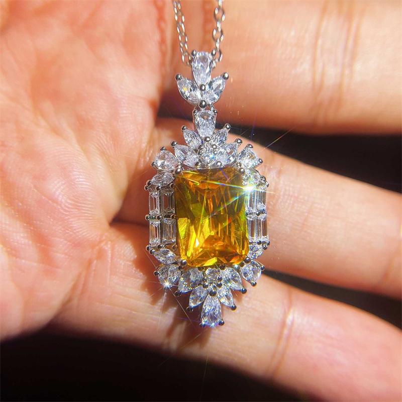 Sparkling Yellow Cubic Zirconia Necklace Women Wedding Anniversary Party Luxury Accessories Gift Trendy Jewelry Drop Ship