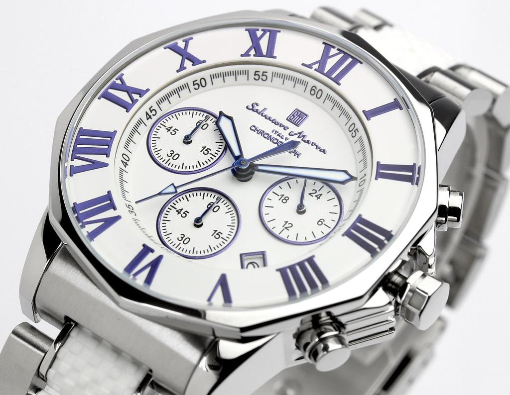 Часы-хронограф Водонепроницаемость до 10 АТМ Деловой Формальный Итальянский Бренд Ограниченная Модель SM15104 x [Salvatore Mara] Мужские (Белый Синий) [Элемент]
