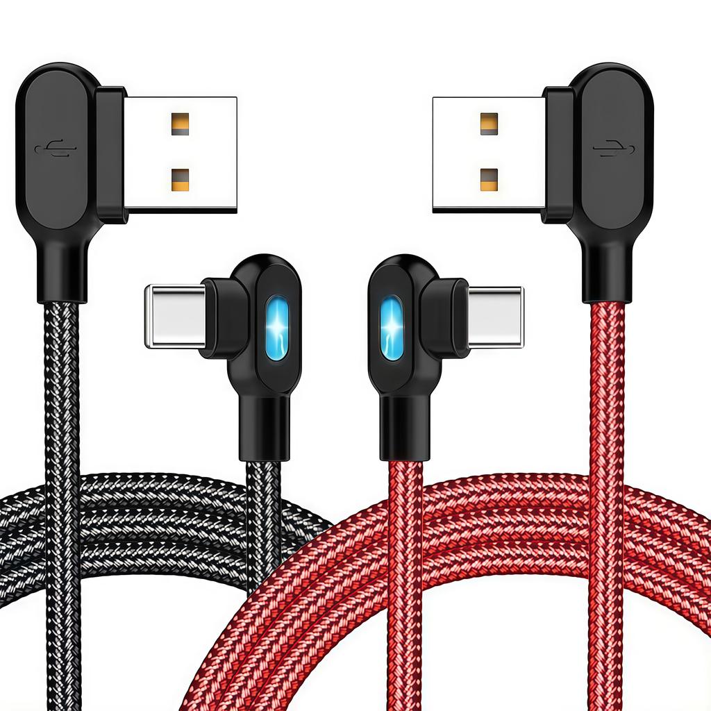Высокопрочный USB C кабель 90 градусов, усиленная нейлоновая оплетка, поддержка быстрой зарядки, идеален для игр и повседневного использования