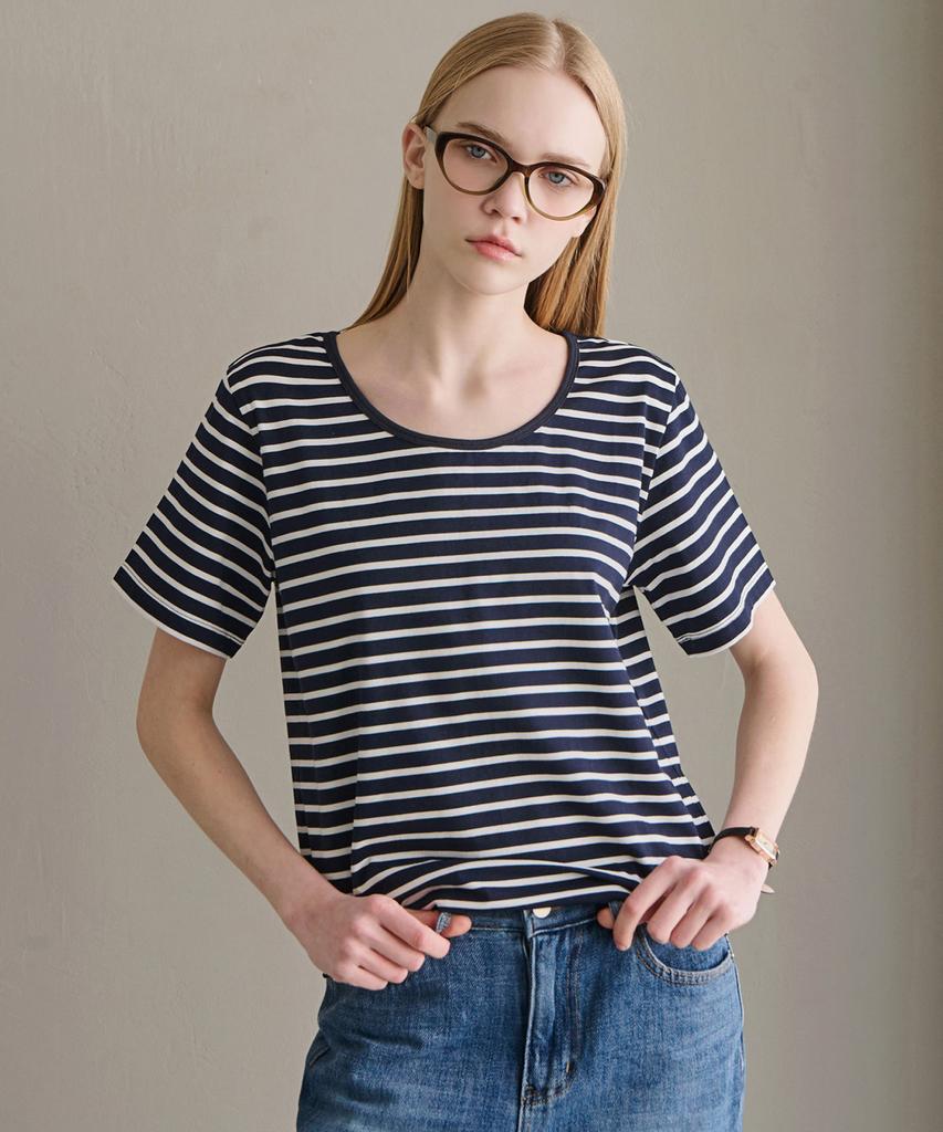 LUSIDA Basic Striped Short Sleeve T-Shirt - Navy