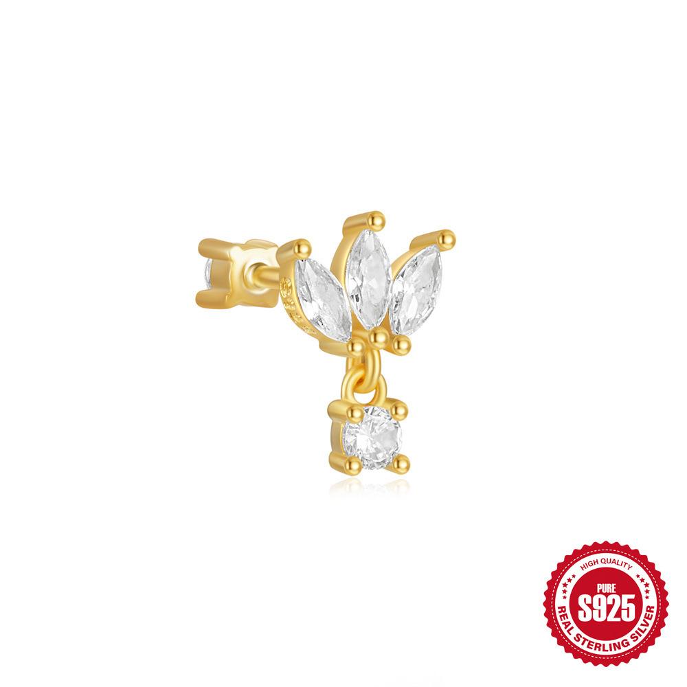 Серьги-пирсинг из стерлингового серебра S925, спиральные, для хряща, 16G, с цветком «кошачий глаз», бриллиантовой короной, двойные, двухсторонние, можно носить в несколько рядов