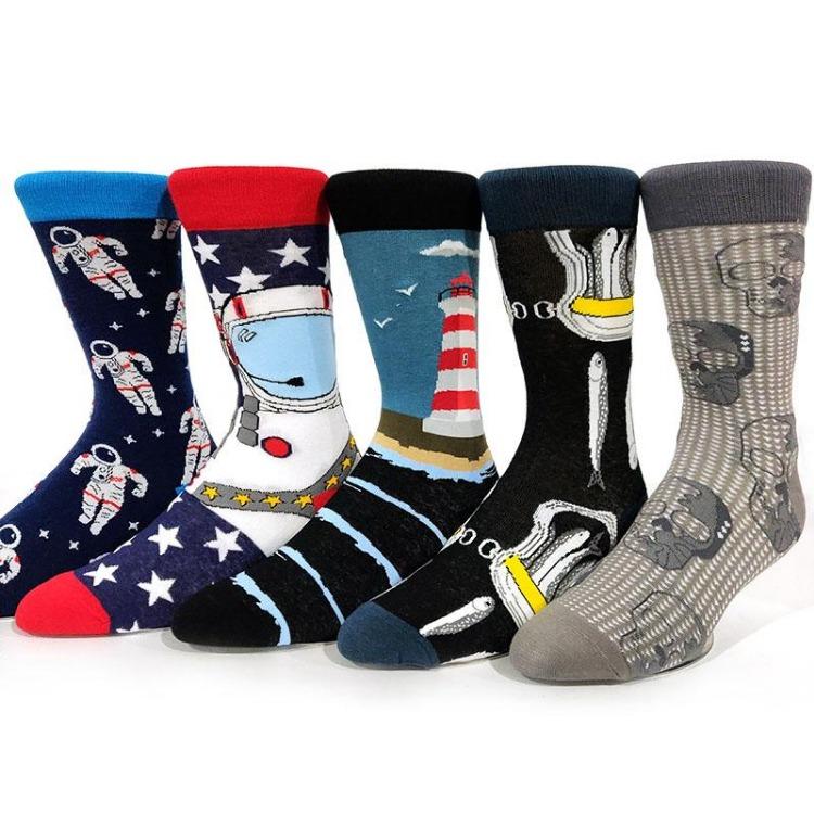 5 Pairs/Pack Couples Happy Funny Socks Cotton EU 37-43 Men Cartoon Fruits Flowers Animals Streetwear Harajuku Socks