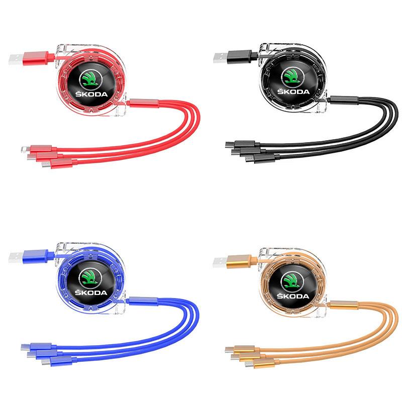 AAFP1 3 In 1 Charge Cable Cord Multi Port Charging Wire Line For Skoda Octavia Kodiaq Enyaq iV Kamiq Scala Superb Fabia Rapid Citigo