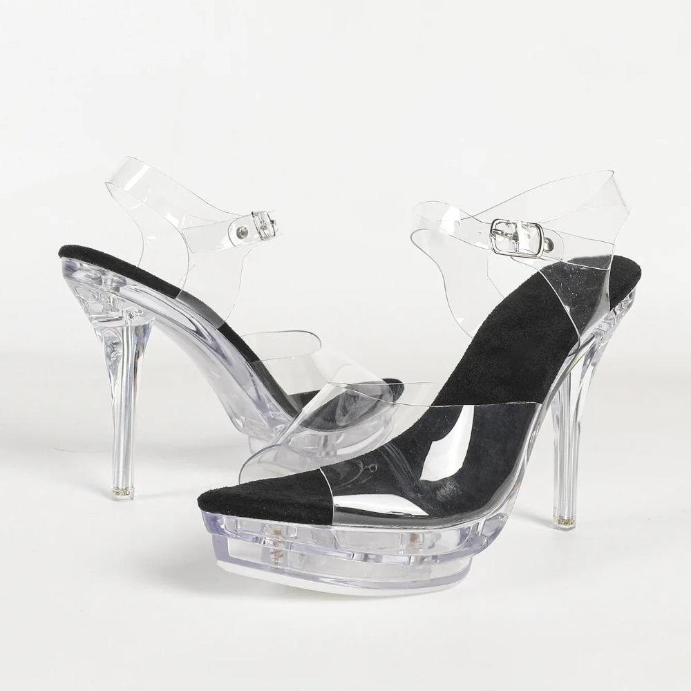 13CM Women Transparent High Heel Sandals, Thin Stiletto Platform Crystal Slippers, Sexy Nightclub Catwalk Shoes LFD-19876-1
