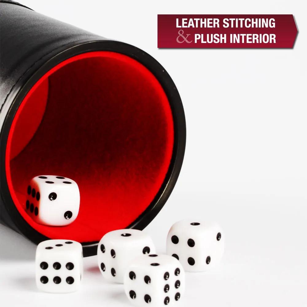 Кожаная чашка для игры в кости с крышкой, зеленая, красная подкладка, внутренняя часть, тихая в тряске для лжецов, кости, настольные игры Farkle Yahtzee с 5 кубиками