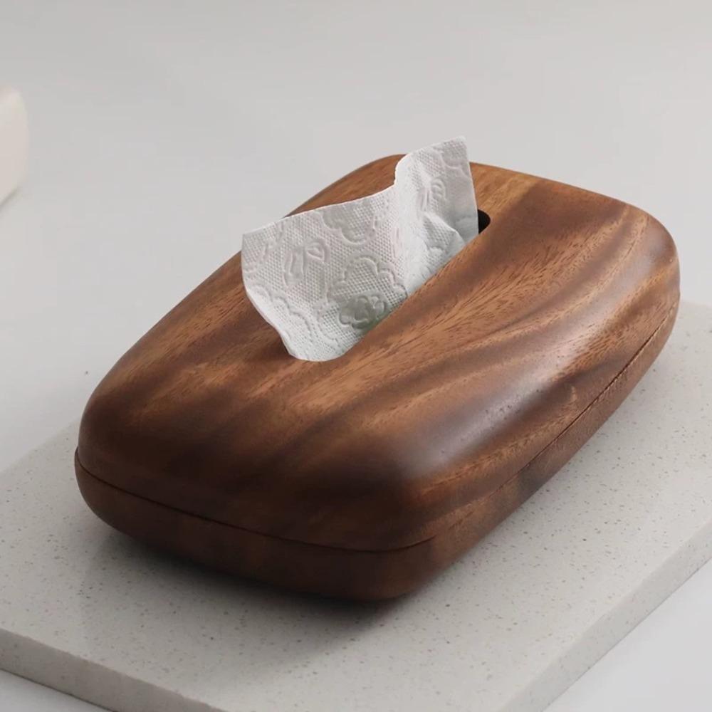 Vintage Tissue Dispenser Smooth-surfaced Tissue Paper Holder Modern Walnut Tissue Box  Bath Room