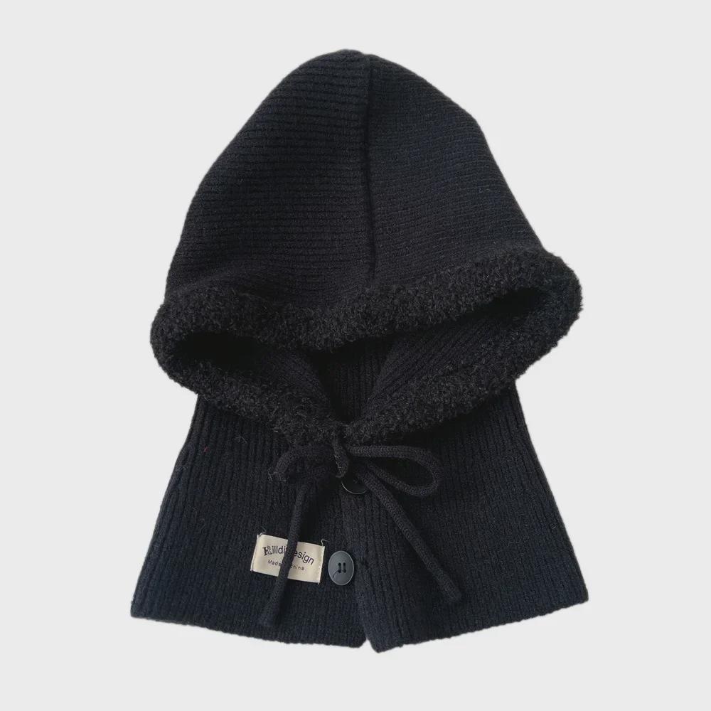 Women's Solid Color Wool Balaclava - Warm Korean Pullover Neck Protection Hat for Autumn and Winter