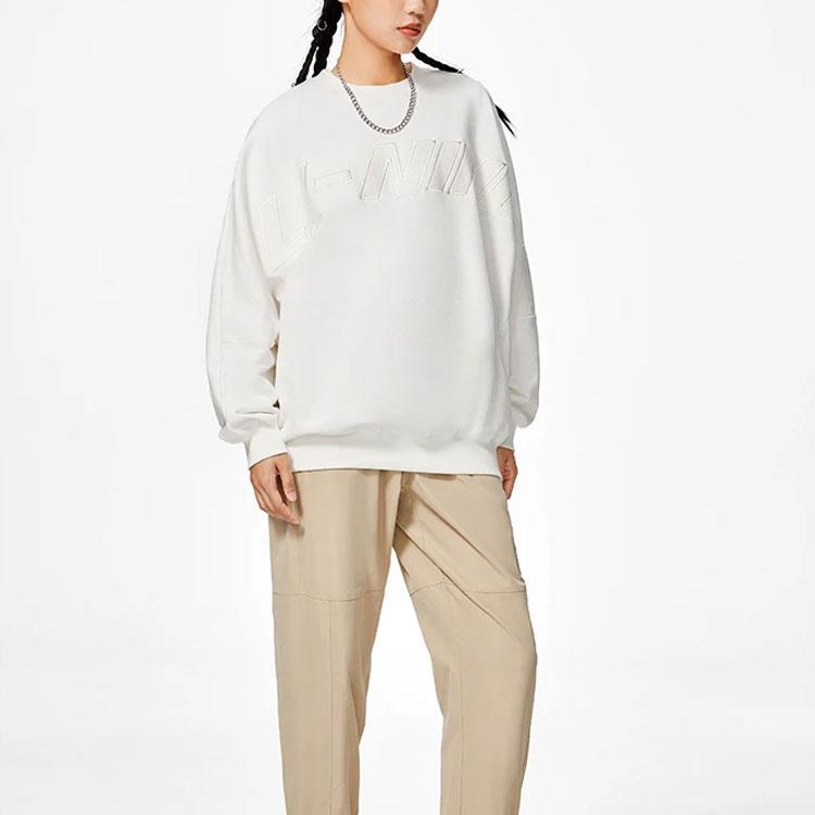 Li-Ning Чистый цвет повседневный спортивный дышащий длинный рукав свободный свитшот мужские топы молочно-белый AWDS927-2