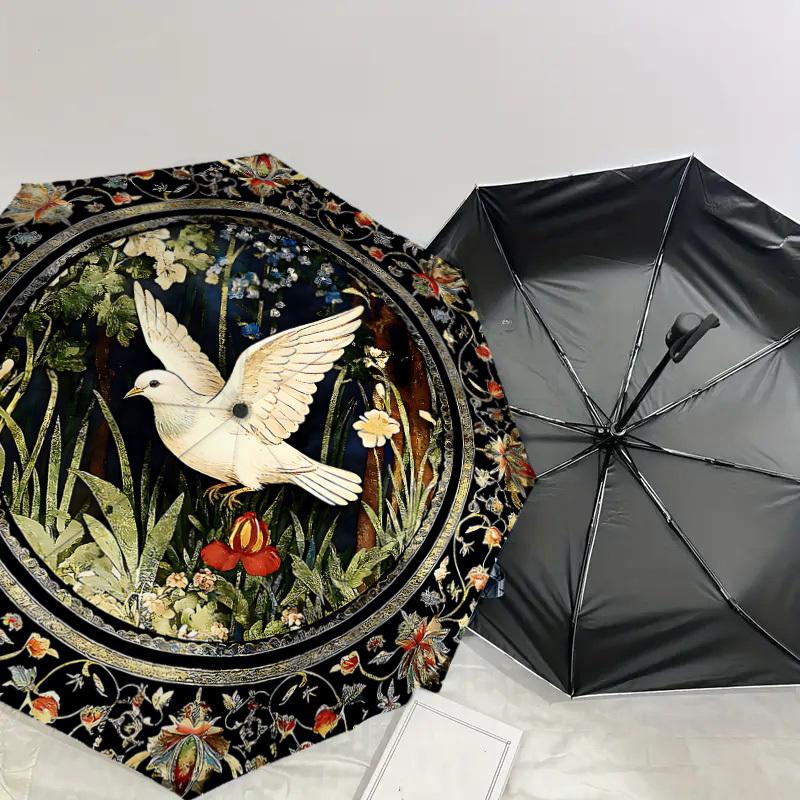1PC Dove Flowers Umbrella-8-Rib Reinforced, Automatic Open, Lightweight & Durable, Cute Fashion Accessory for Outdoor-P2648