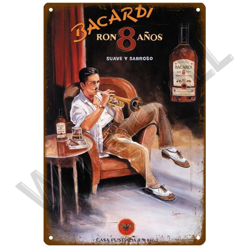 HD Жестяная вывеска Винтажная Ром Bacardi Бар Декор Стены Ретро Логотип Летучей Мыши Bacardi Арт Рекламы Алкоголя Металлическая Жестяная Вывеска для Паба Мужской Уголок H