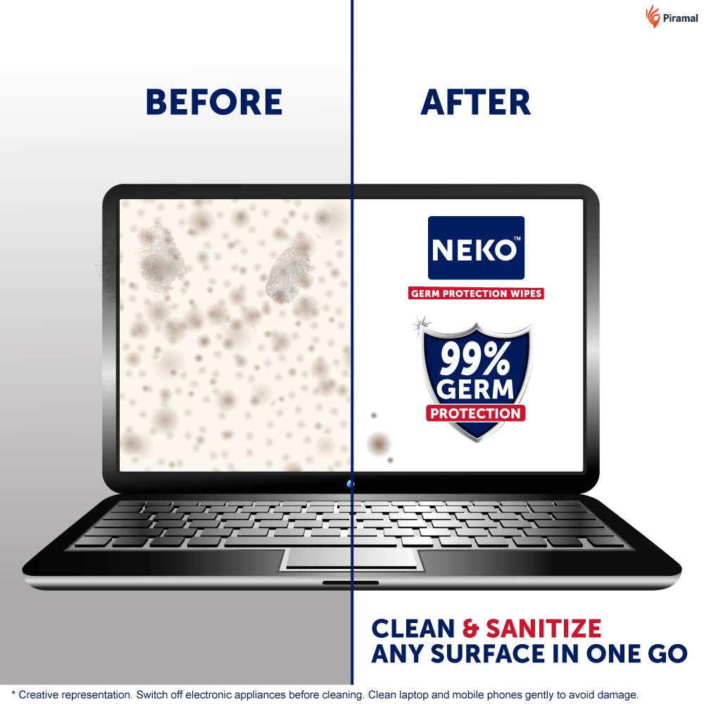 Neko Multi-Purpose Germ Protection Wipes 80 Large Wet Wipes Pack with Aloe Vera for Cleaning Surfaces