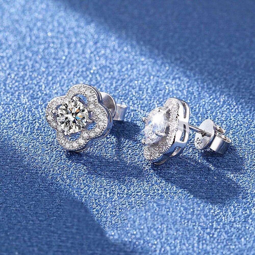 D Цвет 0.5Ct Муассанит Четырехлистный Клевер Серьги-гвоздики для Женщин Стерлингового Серебра 925 пробы с GRA Свадебные Ювелирные Изделия