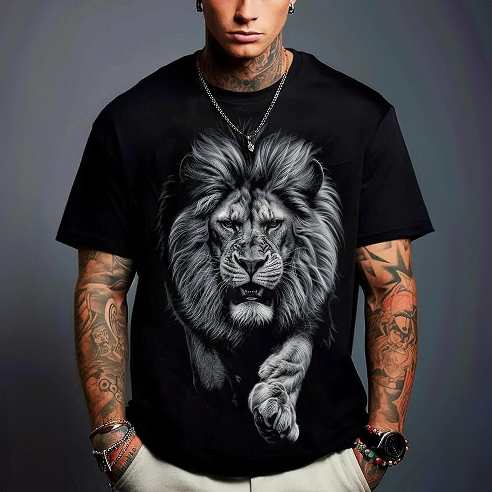 Vintage T-shirt For Men Animal Russian Tiger Lion Print T Shirts Short Sleeve Tee Casual Streetwear Oversized Men Clothing Tops