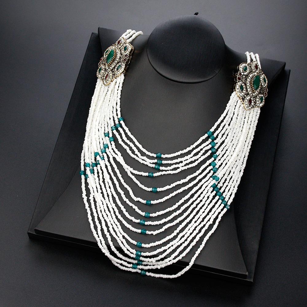 Элегантное длинное ожерелье из бусин, марокканский кафтан, бижутерия, этнические свадебные украшения, турецкое многослойное ожерелье из бисера