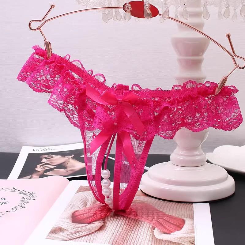 Plus Size Sex Pearl G-string Crotchless Erotic Lingerie Sexy Panties Porn Lace Women Underwear See Through Open Crotch Thongs