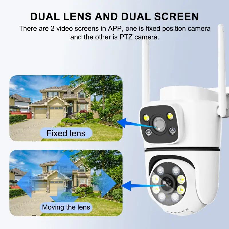 Двухобъективная WiFi камера безопасности и обзор 360°, PTZ отслеживание движения, 8МП защита безопасности IP-камера Двусторонняя аудиосвязь, Полноцветное ночное видение (Порт Type-C)