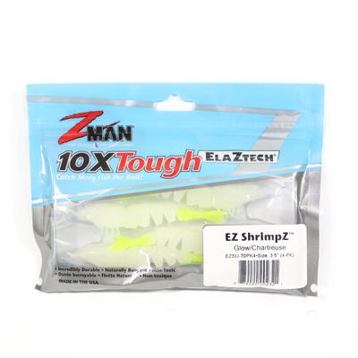 Zman Мягкая приманка Shrimpz 3,5 дюйма 4 шт. в упаковке, светящийся хвост (2321)
