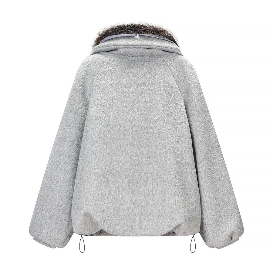 European and American style, new women's clothing, fashionable, casual, versatile big fur collar woolen padded jacket