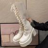 Fashion Thick Bottom Heightening Knee High Boot Women Autumn Lace Up Chunky Heeled Ladies Black Knight Botas Fashion Side Zip Long Boots