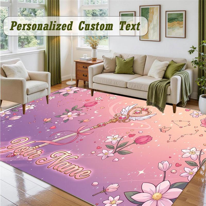 Crystal Velvet Square Rug Custom NameSailor Moon Pattern Non Slip Home Floor Decor Rug