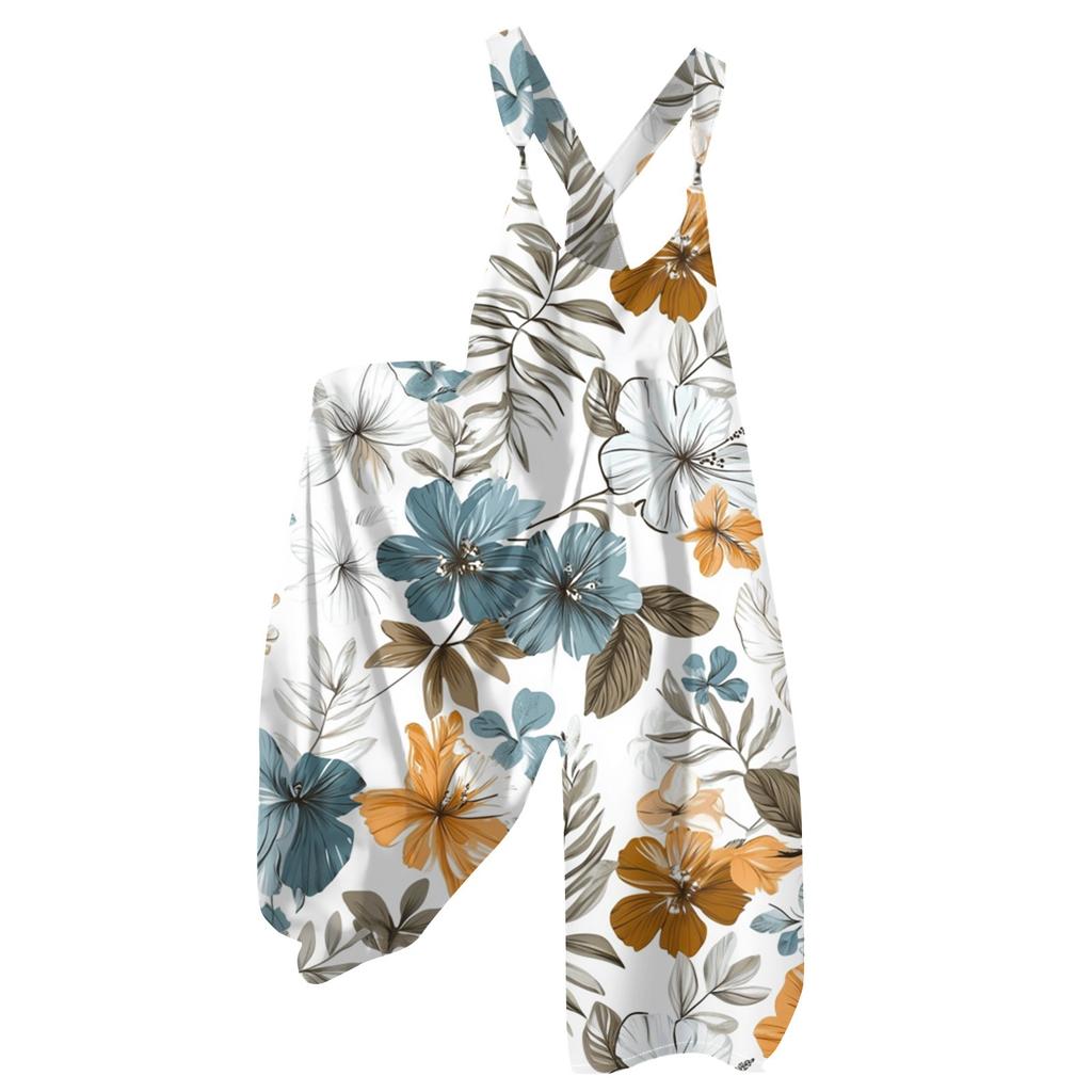 Women's Summer Overalls Floral Print Vintage Jumpsuit (Non-Adjustable Straps)