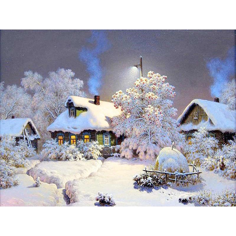 DIY 5D Diamond Painting House Diamond Embroidery Winter Snow Scenery Full Round Drill Mosaic Resin Cross Stitch Kits