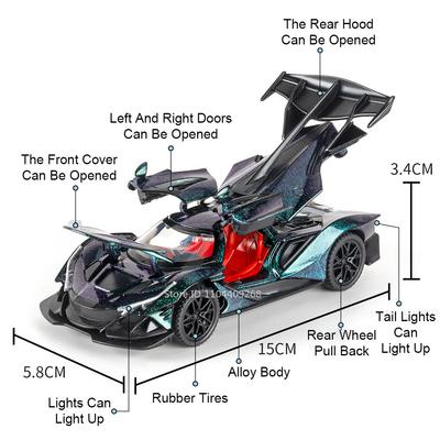 1:Масштаб 32 Модель автомобиля-игрушки Apollo IE EVO Литой металл Открывающиеся двери Суперкар Звук Свет Оттягиваемый механизм Коллекция для мальчиков Подарок