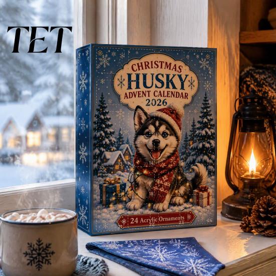 Acrylic Pendant Box Husky Christmas Advent Calendar 2026 with 24 Unique Pendants for Tree Decorations, Party Favor Cute Dog Themed Holiday Countdown