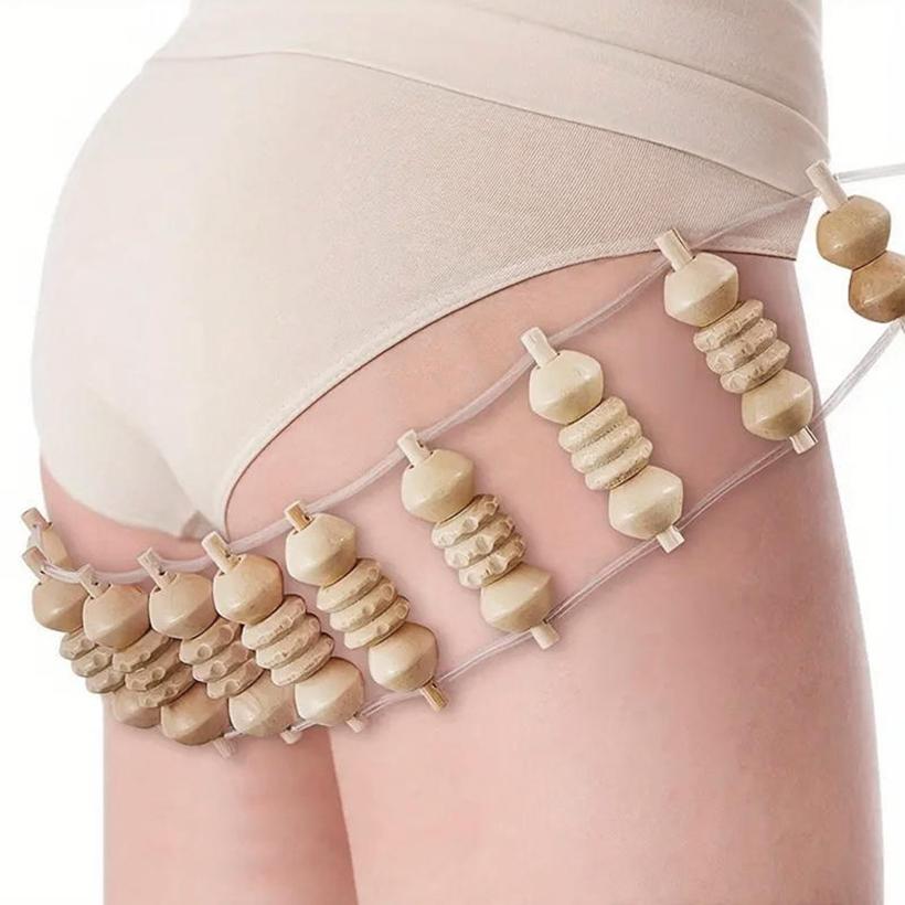 Wooden Back Massager with Rollers Multi-Functional Portable Manual Massage Strap Muscle Recovery Massage Tool