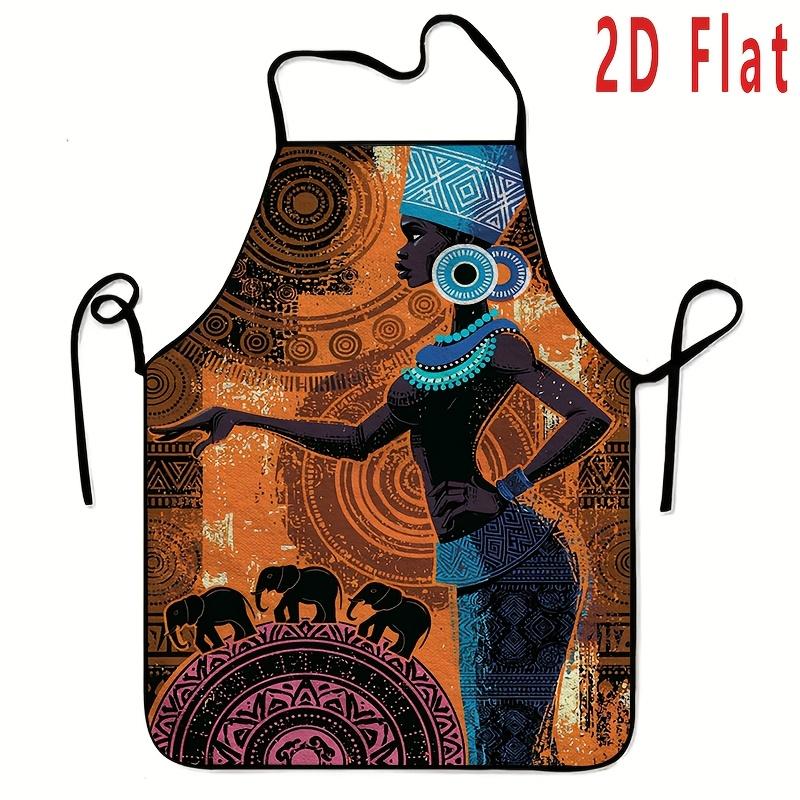 1pc African Tribal Queen Apron with Queen Nefertiti Print - Washable & Reusable Diagonal Stripe Bib Suitable for Cooking, Baking, Grilling, Gardening,