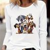 Топы для женщин с принтом милой собаки 3D, круглый вырез, длинный рукав, футболка, осенний повседневный тонкий пуловер, женский топ с длинным рукавом