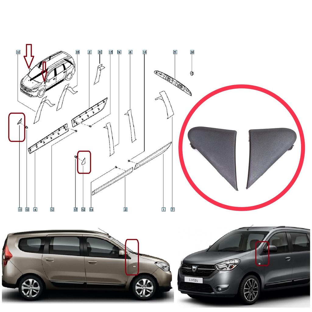 ESP1134 Side View Mirror Triangle Fender Corner Trim Cover Set for Renault Dacia Dokker Lodgy 638756739R 638743083R