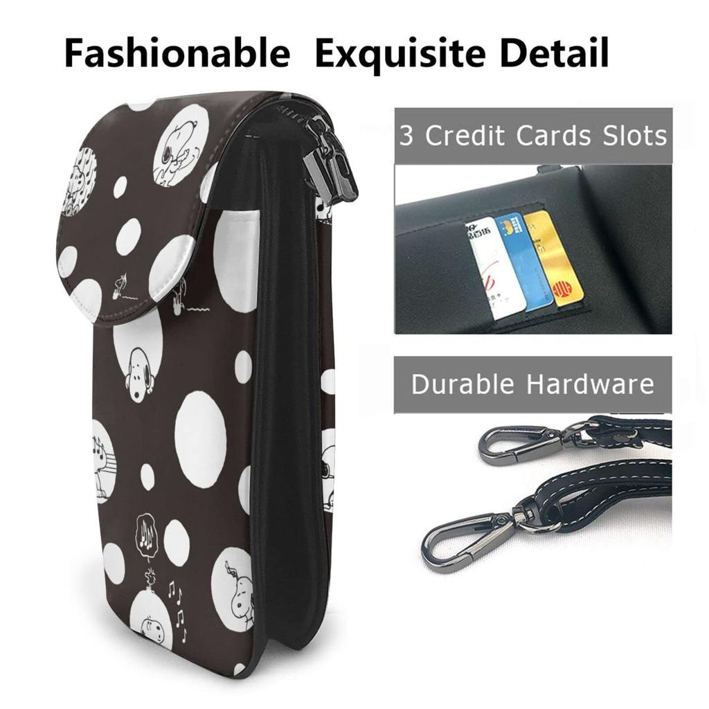 Сумка через плечо Snoopy для смартфона, сумка для ходьбы, кожаный кошелек, многофункциональный кошелек, чехол для аксессуаров, сумка для мобильного телефона, чехол для карт, сумка через плечо