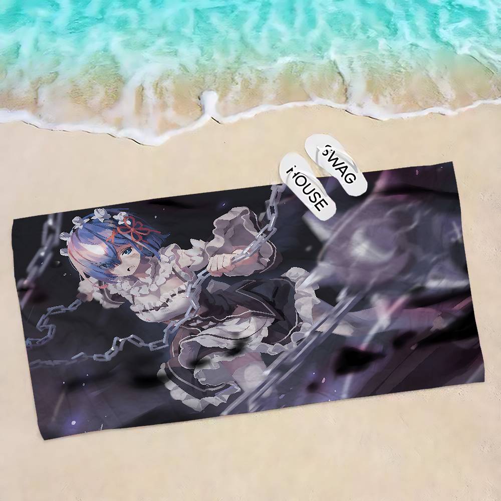 Аниме Re Zero Микрофибровое одеяло Быстросохнущие пляжные полотенца Большой размер с принтом Супервпитывающее полотенце-одеяло для бассейна