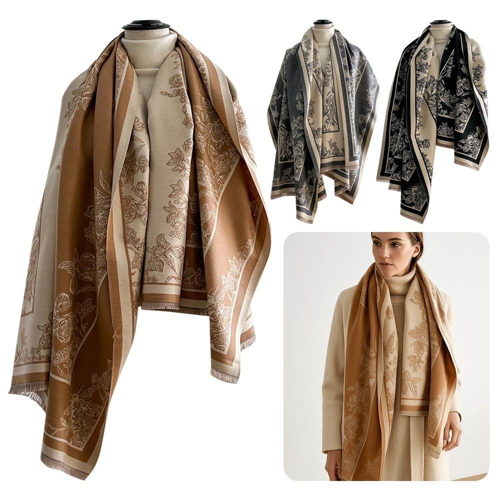 Thick Faux Cashmere Scarf Retro Women Wraps Elegant Lady Stoles Winter Season