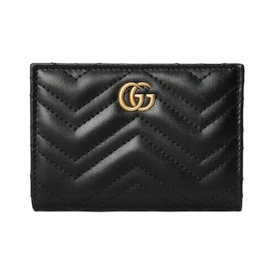 GG Marmont однотонный кошелек-портмоне из кожи с застежкой-кнопкой, форма Double G, женский, черный