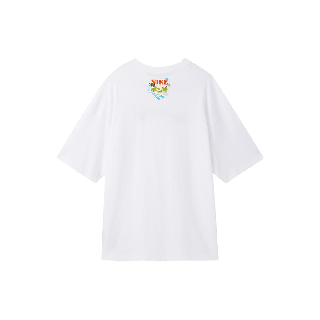 Nike Спортивная одежда Swoosh с мультяшным принтом, свободная футболка с круглым вырезом, женские топы, белые FN3711-100
