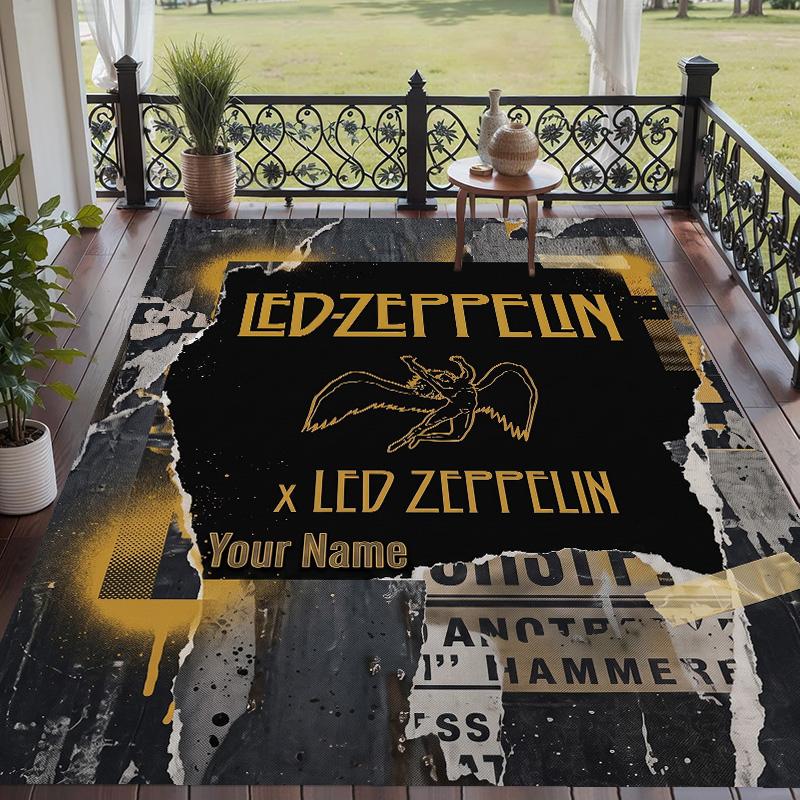 Custom Text Printed Rug Led Zeppelin Non Slip Floor Carpet For Home Room Decor