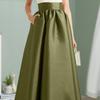 Женская осенняя юбка-макси из искусственного атласа длиной до пола, однотонная юбка с карманами и высокой талией, элегантная винтажная повседневная длинная юбка-халат большого размера