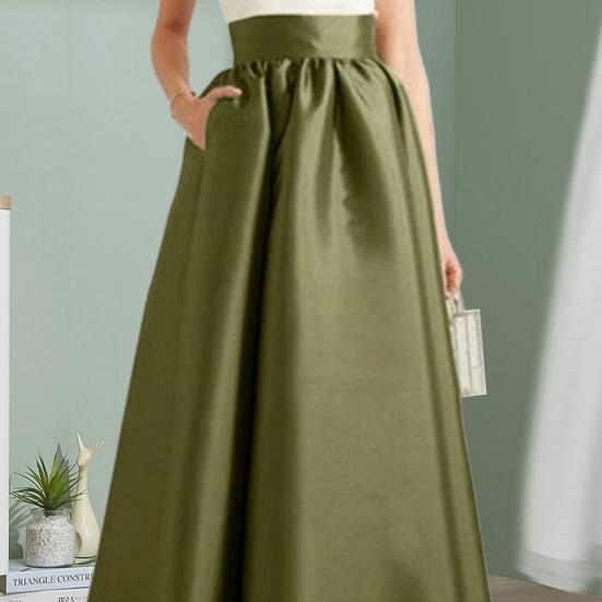Женская осенняя юбка-макси из искусственного атласа длиной до пола, однотонная юбка с карманами и высокой талией, элегантная винтажная повседневная длинная юбка-халат большого размера