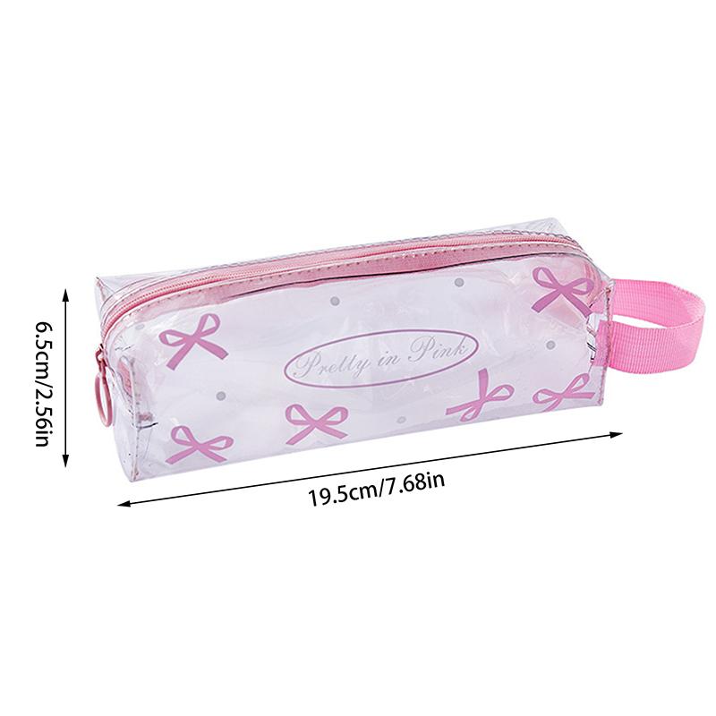 Kawaii Bow Pencil Case Large Capacity Double Layer Transparent Portable Pencil Case School Student Stationery Supplies