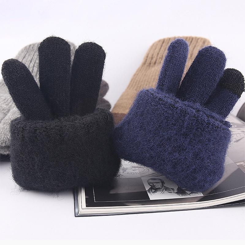 WTEMPO 1 пара простых однотонных холодостойких теплых трикотажных перчаток с полным пальцем, утолщенные флисовые перчатки для езды на велосипеде и сенсорного экрана, зимние перчатки