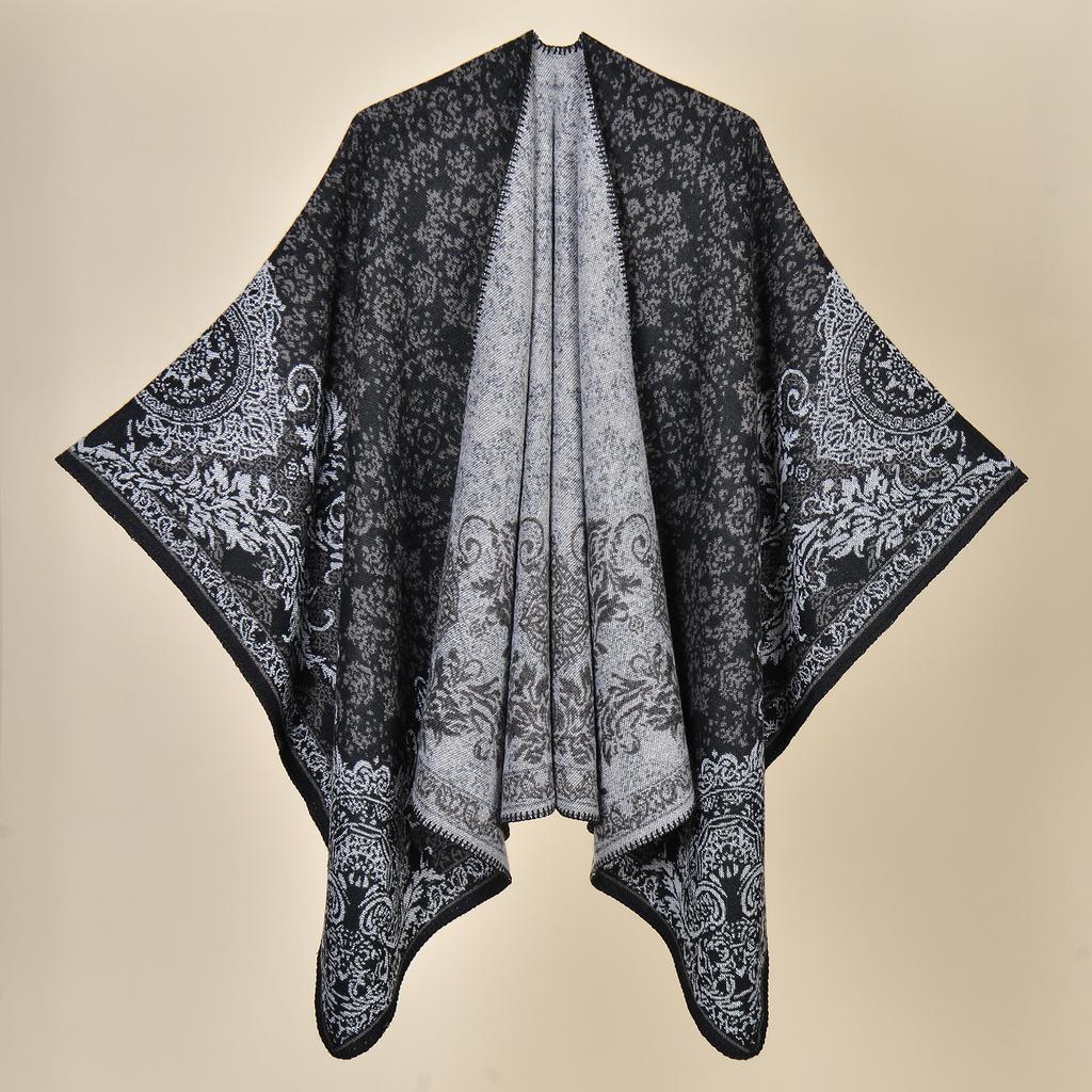 Shawl Imitation Cashmere Knitted Scarf Split Fork Oil Painting Cape Cloak Outside